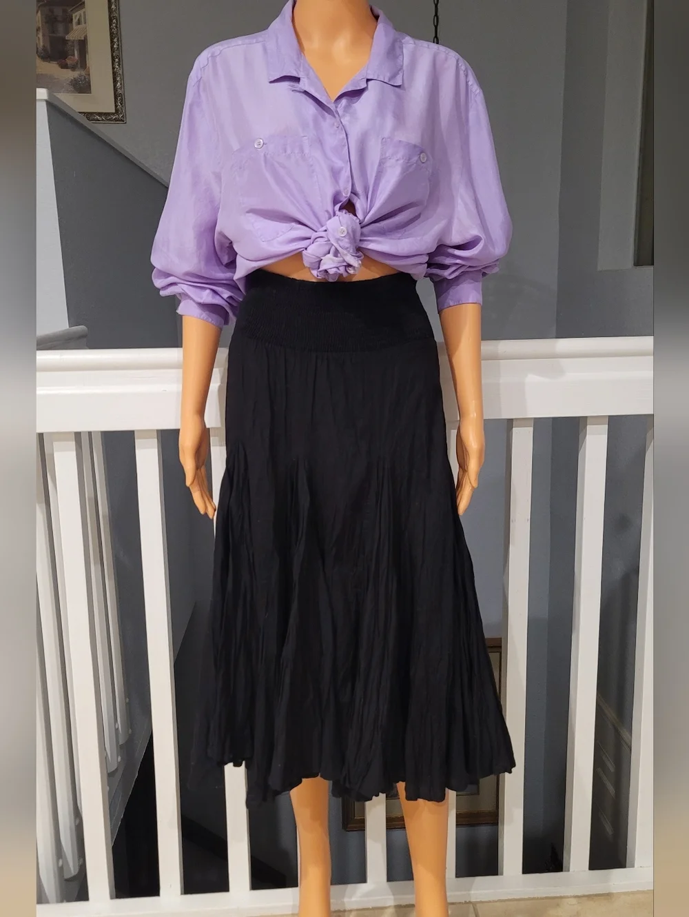 Grace Elements Black Midi Skirt with Smocked Waist,  Size S/M 100%cotton - Picture 3 of 5
